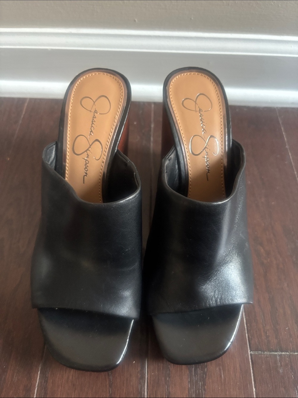 Jessica Simpson Black Leather Open-Toe Slide Mules NWOT